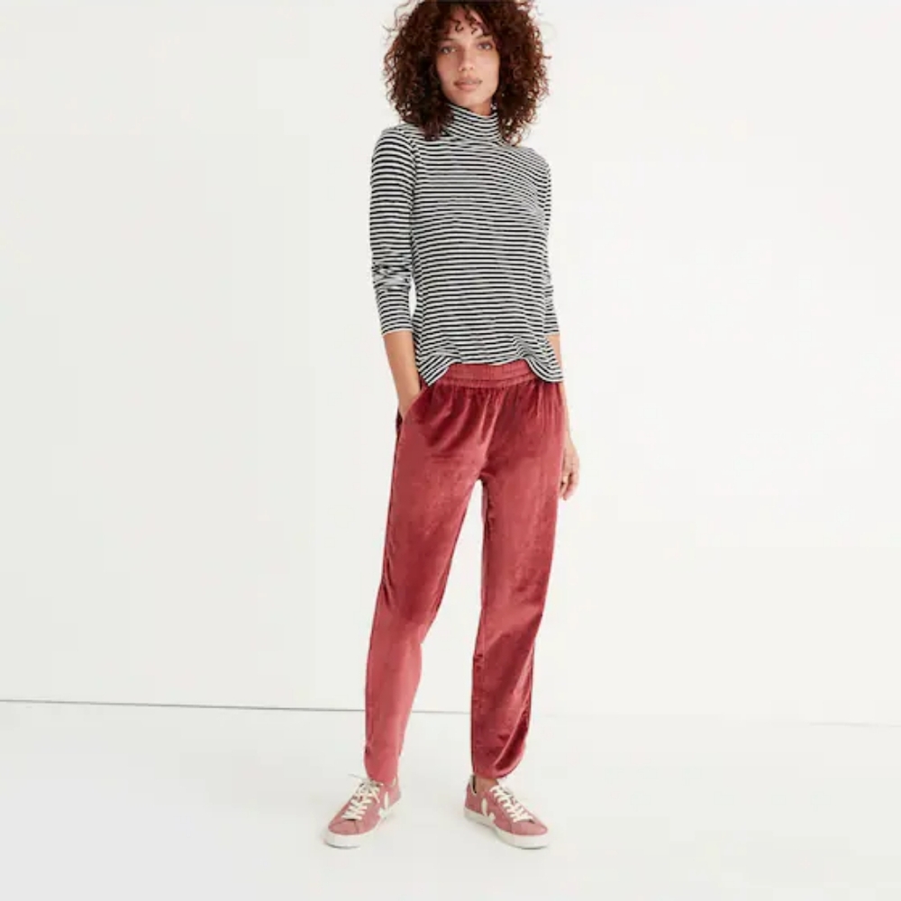Madewell Burgundy Velvet Track Pants Joggers In S